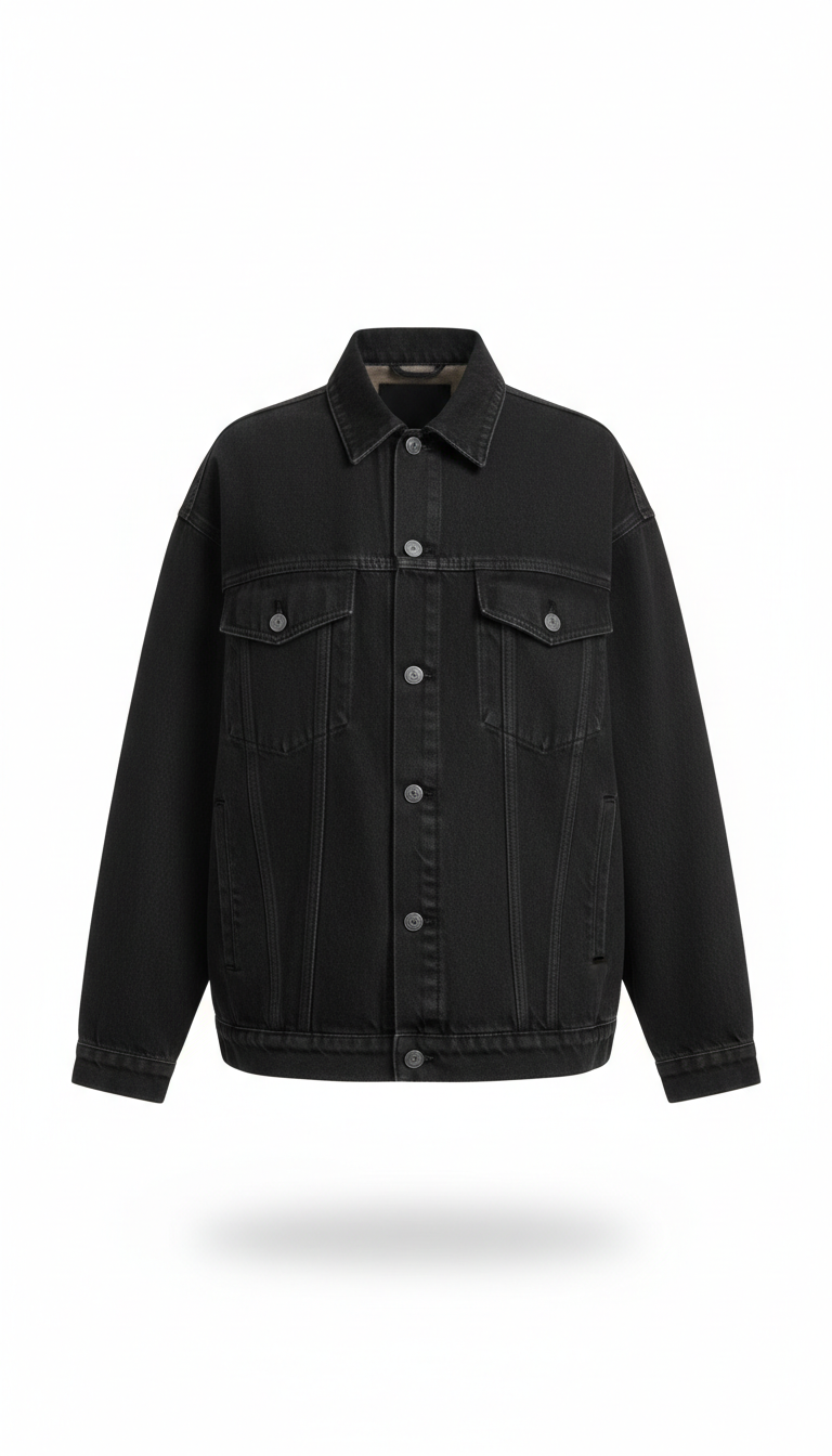 Oversized denim jacket in matte onyx